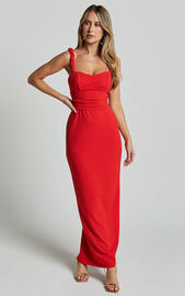 Tahlia Midi Dress - Sweetheart Ruched Dress in Red | Showpo