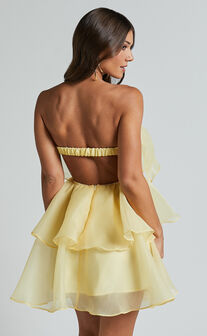 Ritta Mini Dress - Strapless Layered Dress in Yellow