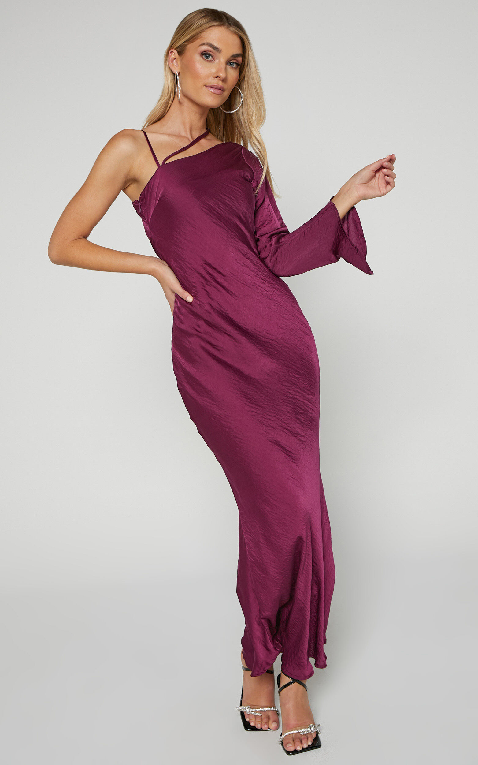 Khacy Midi Dress One Shoulder Halter Dress in Plum Showpo EU