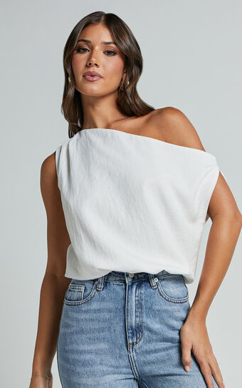 Mabel Bodysuit - Asymmetrical Neckline One Shoulder in White