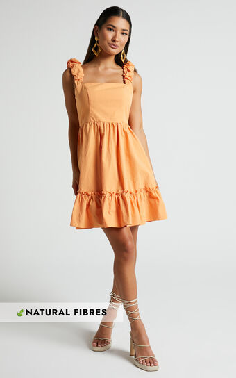 Levona Mini Dress - Puff Shoulder Dress in Orange