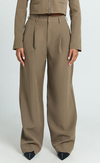 Inez Pants - High Waisted Barrell Leg Tailored Pants in Olive
