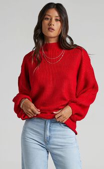 I Feel Love Oversized Knit Jumper in Red