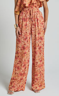 Amalie The Label - Adrienne Linen Blend Drawstring Wide Leg Pants in Valencia Print