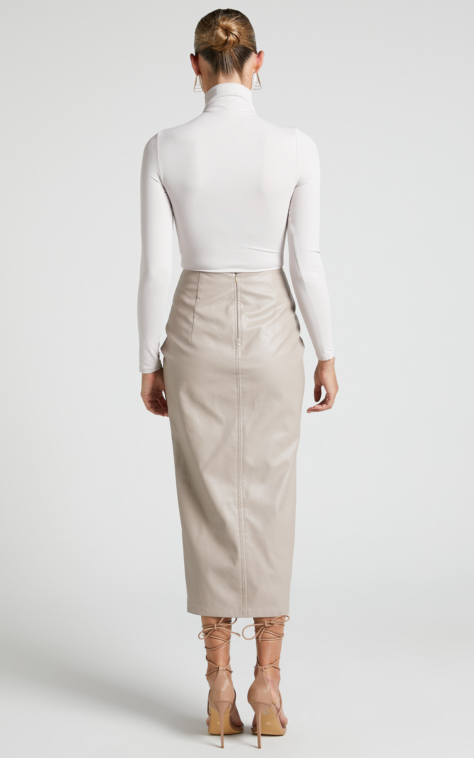 Cream leather midi skirt discount