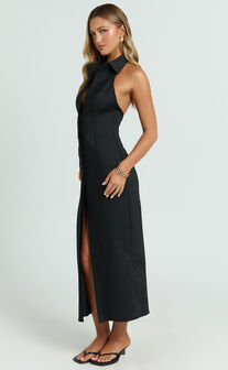 Lillibelle Midi Dress - Collared Button Down Bodycon Dress in Black