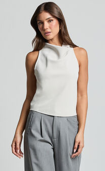 Jolene Top - Sleeveless Cowl Top in Beige