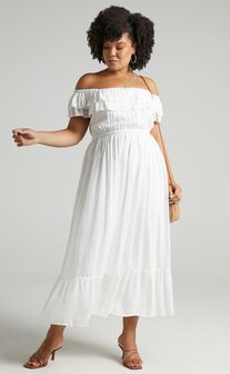 Notre Dame Midi Dress - Off Shoulder Dress in White