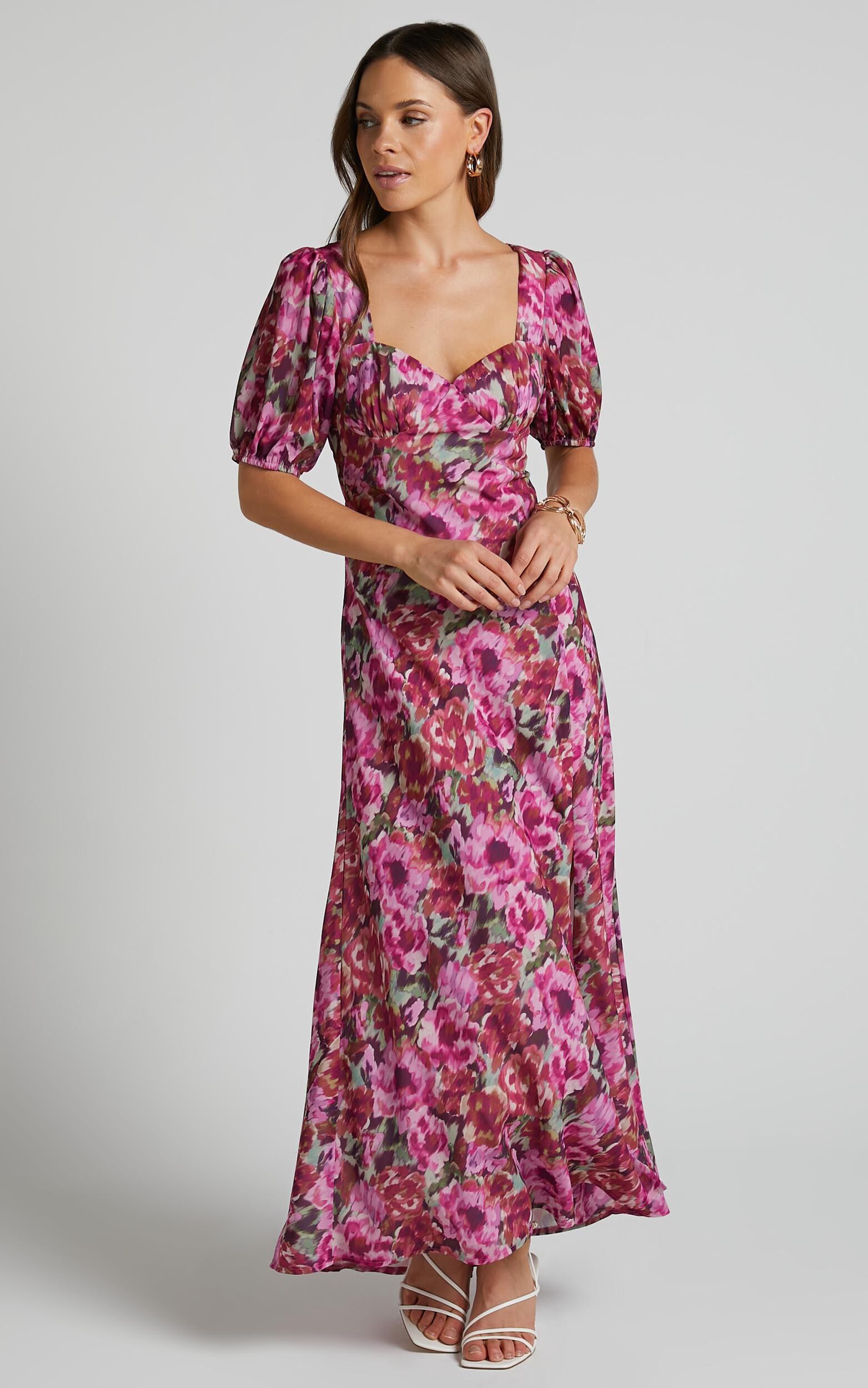 Lorie Maxi Dress - Short Sleeve Cut Out Tie Back Dress in Violette Blur Floral - 04, PRP2