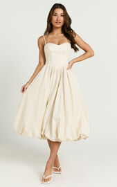 Kara Midi Dress - Strapped Bustier Bubble Hem Dress in Cream | Showpo
