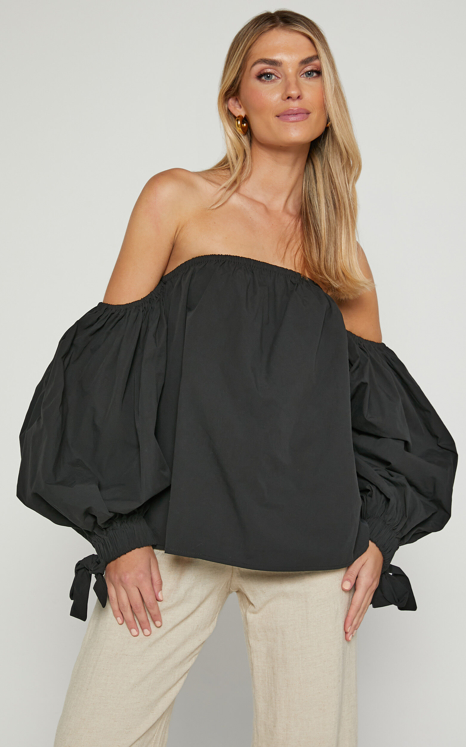 Black off the shoulder top with puff cheap sleeves