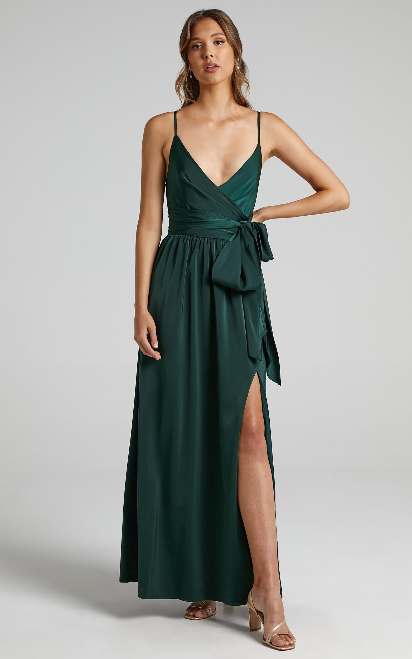 Revolve Around Me Midi Dress V Neck Wrap Dress in Emerald Showpo