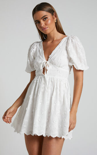 Abbey tie back short sleeve mini dress in White