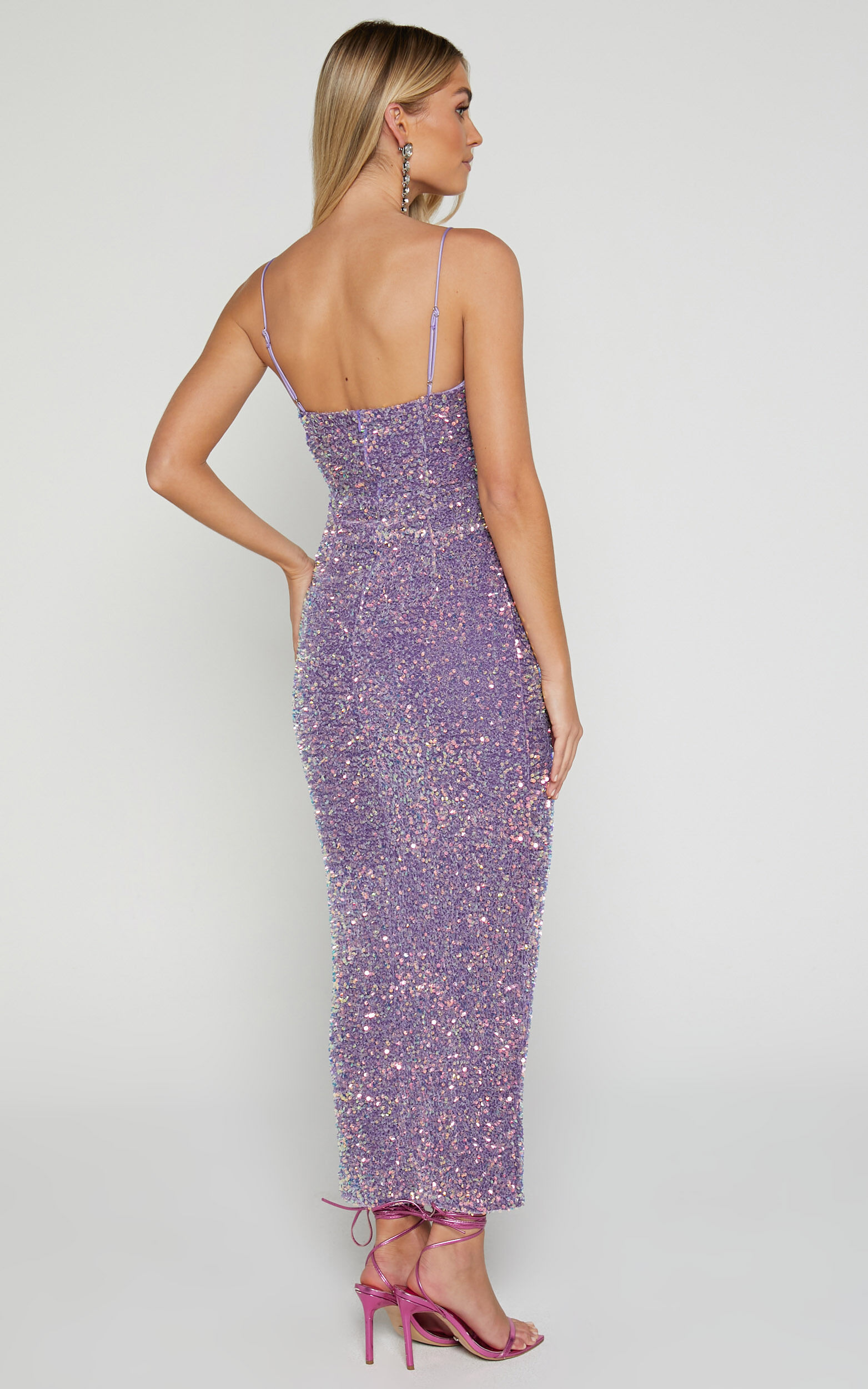 Rayner Midi Dress V Bar Sequin Bodycon Dress in Lilac Showpo
