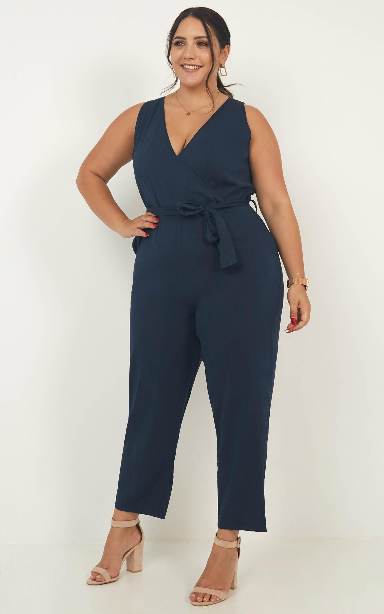 Leadership Jumpsuit In Navy Linen Look Showpo EU