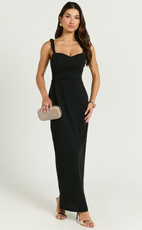 Tahlia Midi Dress - Sweetheart Ruched Dress in Black