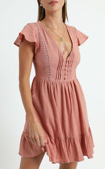 No Time Wasted Dress in Dusty Rose Linen Look