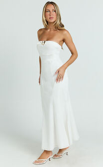 Sue Maxi Dress - Strapless Belt Detail Dress in White