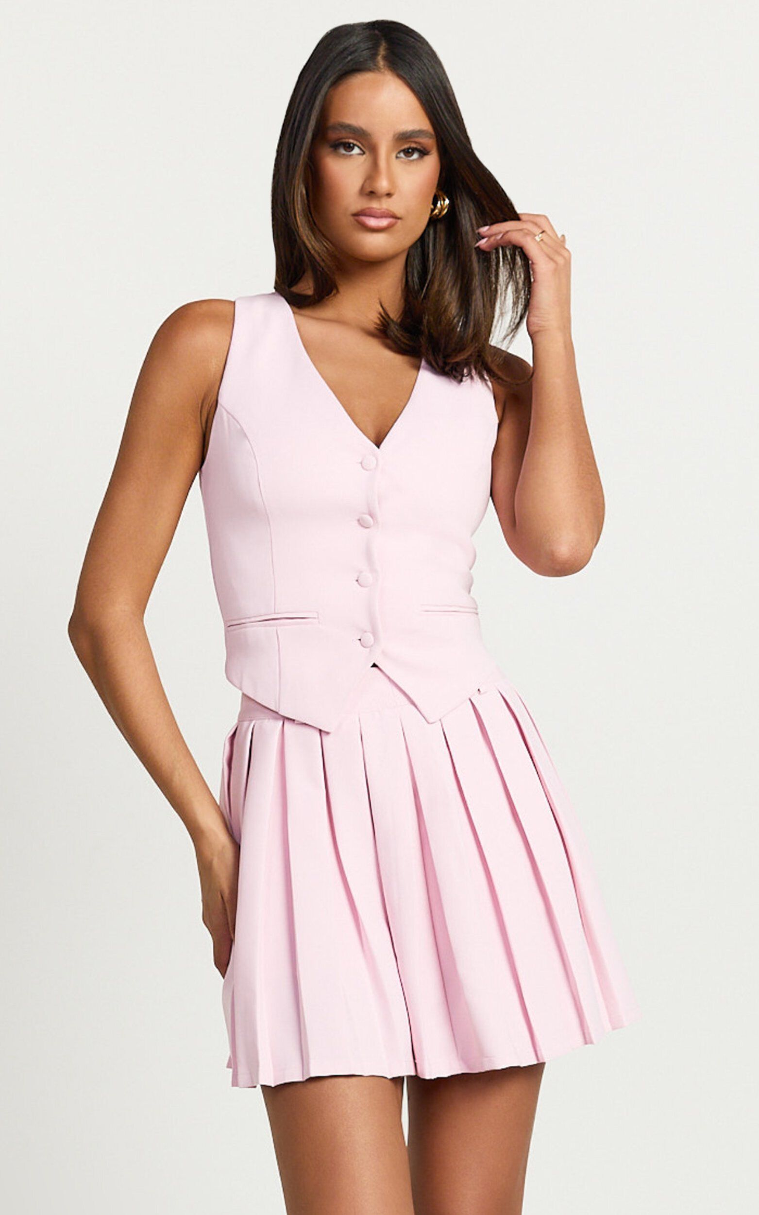 Harlee Mini Skirt - Pleated A line Skirt in Pink - 06, PNK2
