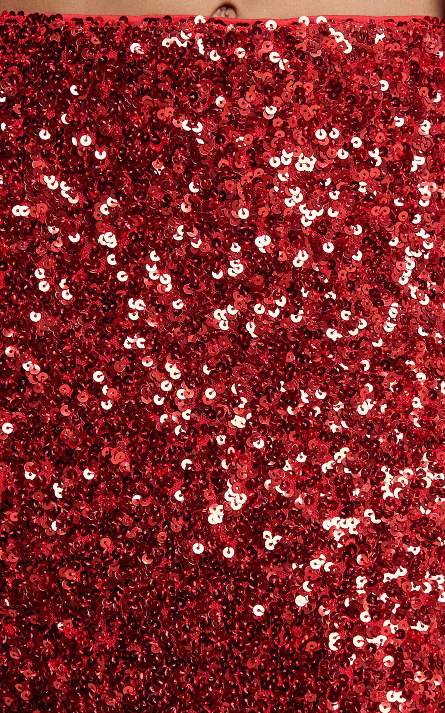 Hasley Midi Skirt Sequin Bodycon Skirt in Red Showpo USA