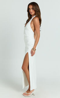 Ruby Maxi Dress - Halter Scoop Neck Low Back Bodycon Dress in White