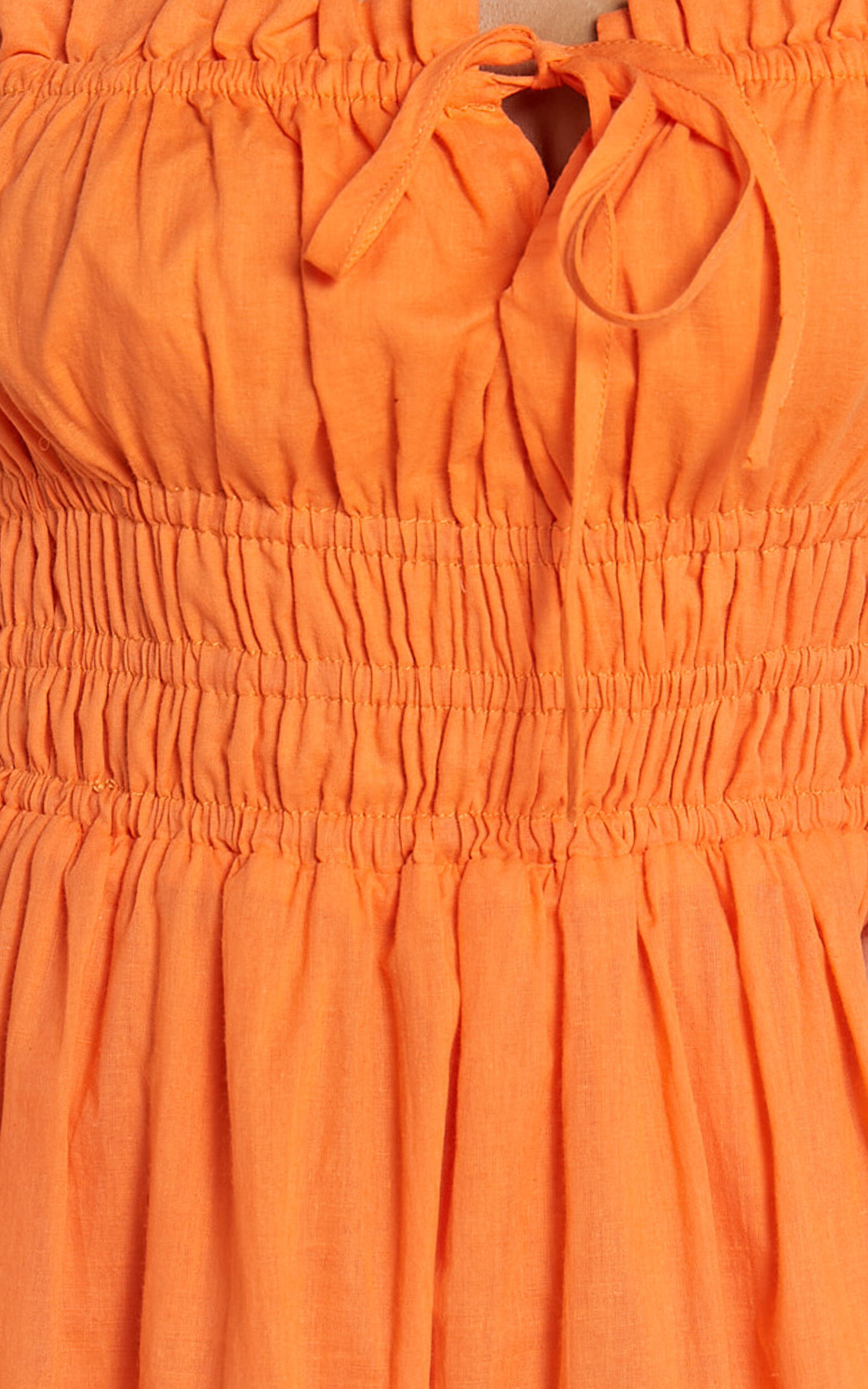 Schiffer Midi Dress - Strappy Ruched Tie Front Tiered Dress in Mandarin ...