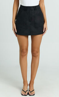 Dream Linen Blend Skort - High Waisted A Line Skort in Black
