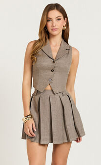 Andie Mini Skirt - Tailored Pleated Mini Skirt in Grey