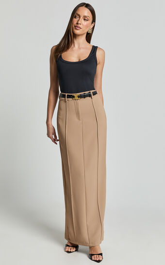 Stella Maxi Skirt - High Waisted Pencil Skirt in Tan