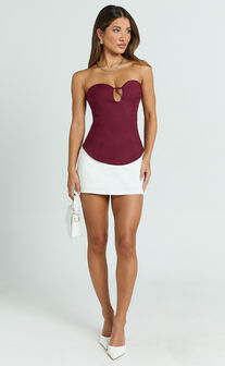 Carolyn Top - Strapless Cut Out Tailored Top in Wine