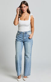 Alina Top - Tie Shoulder Square Neck Ruched Top in White | Showpo NZ