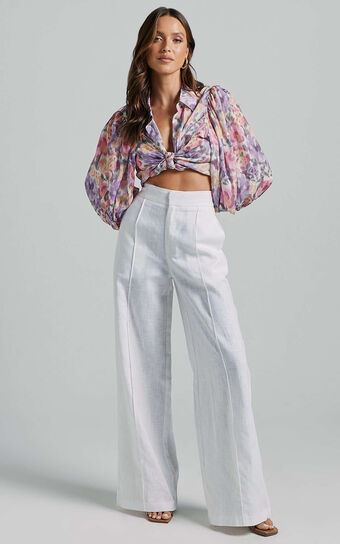 Amalie The Label - Aleydise Linen Wide Leg Pants in White