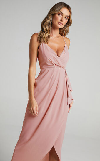 Gave Me You Midi Dress - Wrap Tulip Hem Dress in Blush