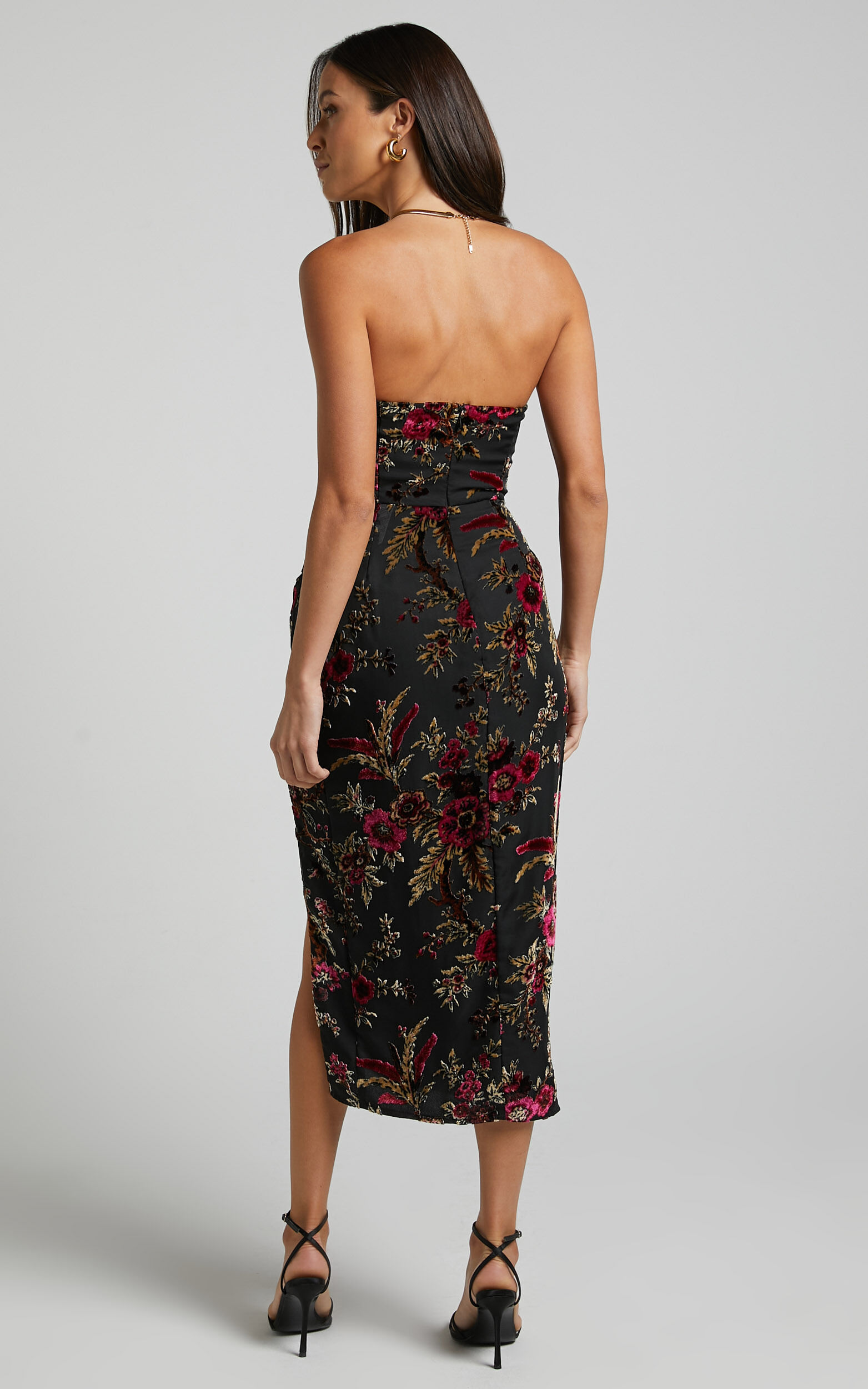 Jessell Midi Dress - High Split Strapless Dress in Black
