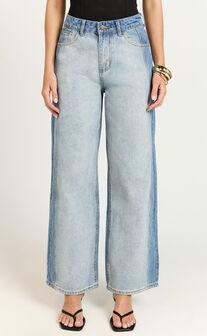 Becca Jeans - Two Tone Mid Rise Cropped Denim Jeans in Mid Blue