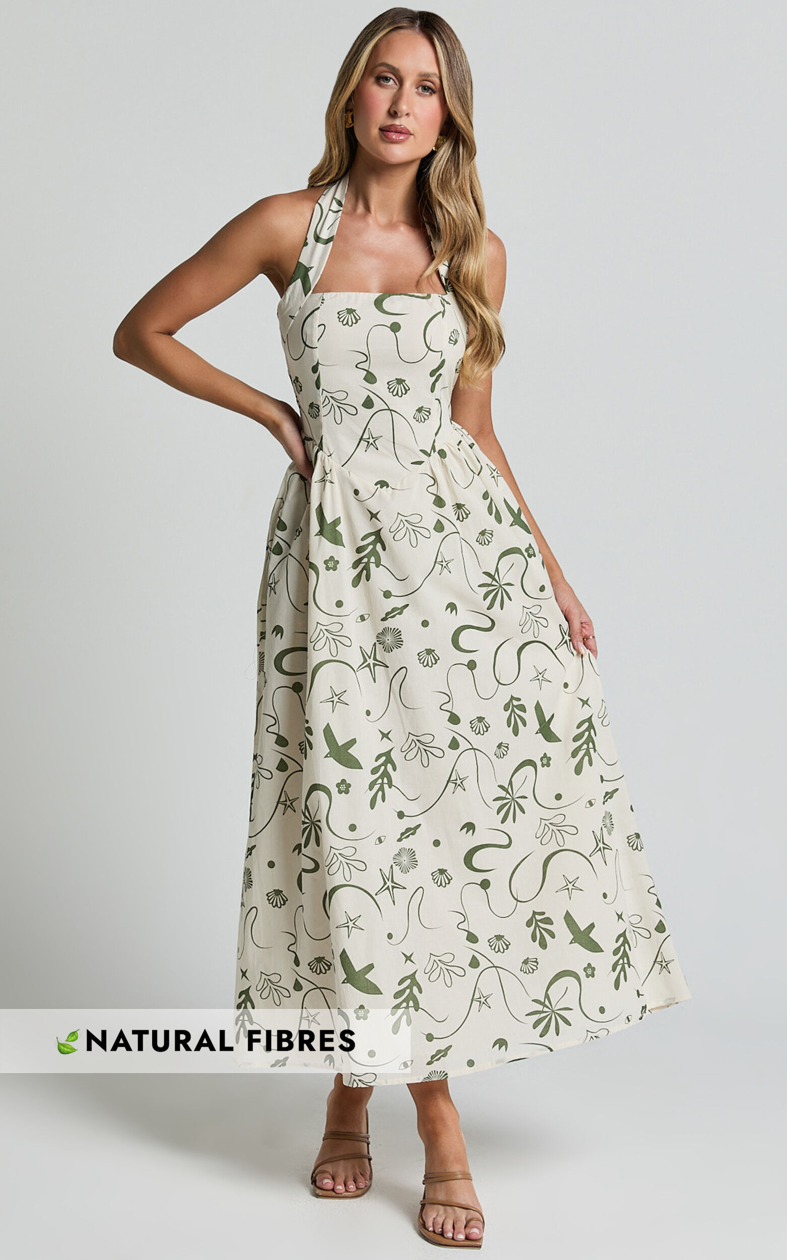 Sage green fit and flare dress online