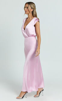 Hailey Maxi Dress - Cap Sleeve V Neck Dress in Pink