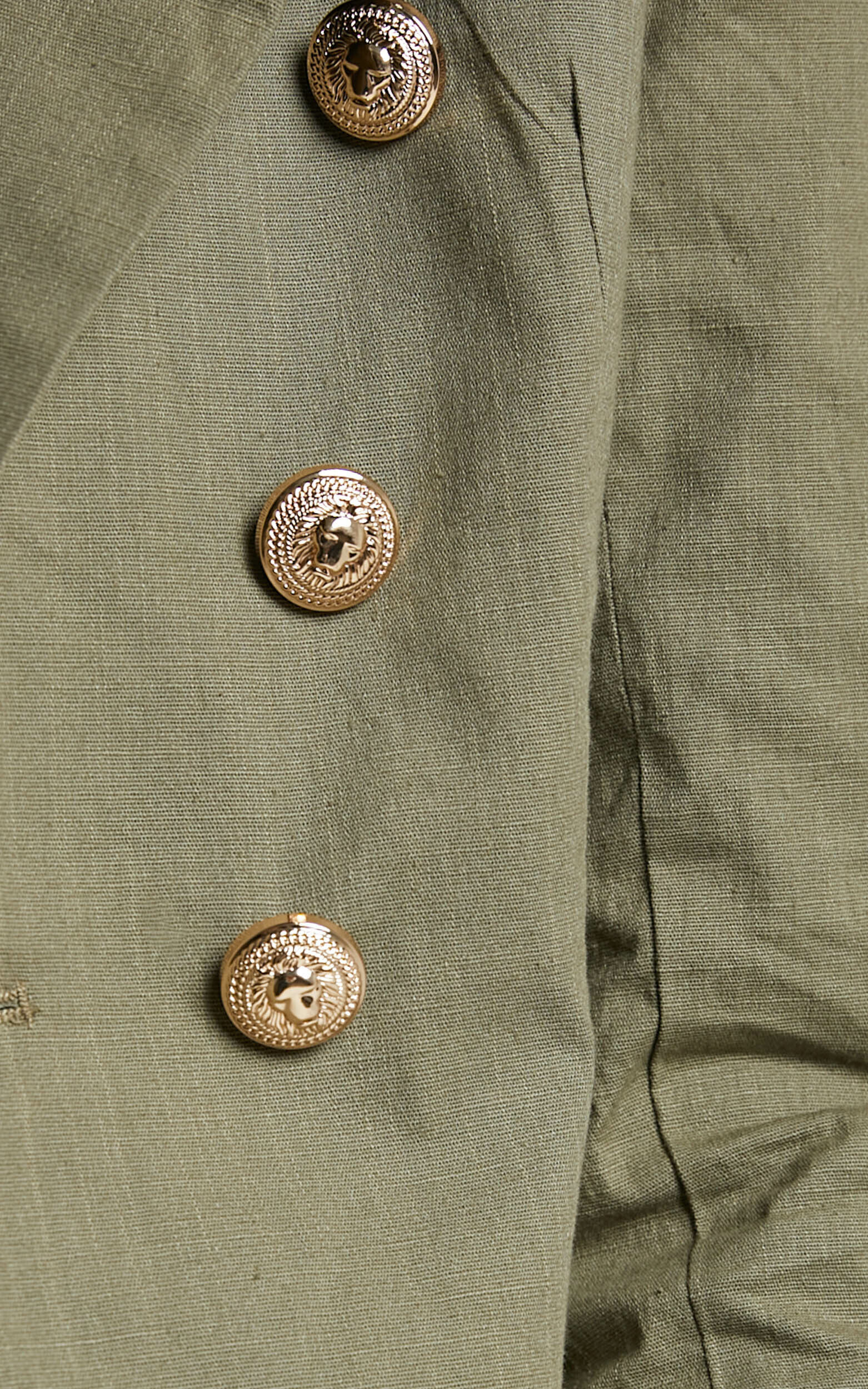 Lavinia Gold Button Tailored Double Breasted Blazer in Olive Showpo NZ