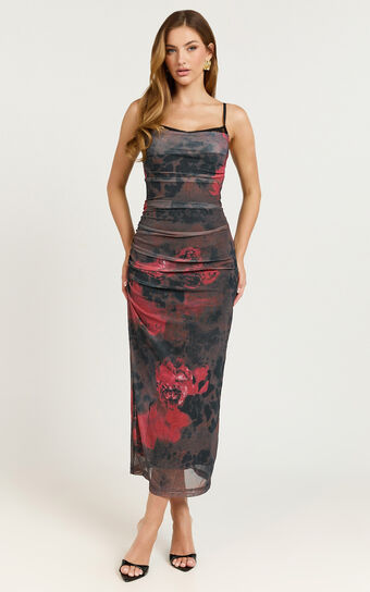 Cherra Maxi Dress - Sweetheart Slip Dress in Blur Print