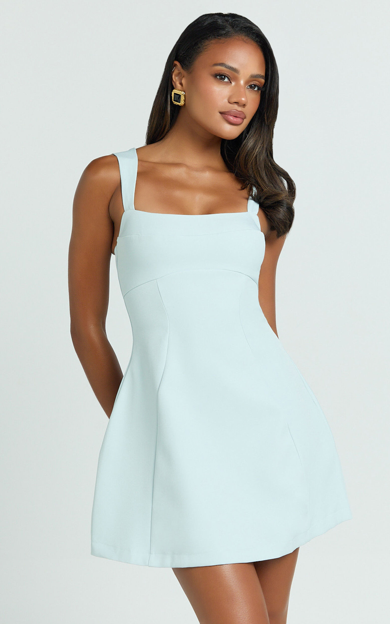 Fhella Mini Dress - Straight Neck Dress in Blue - 06, BLU1