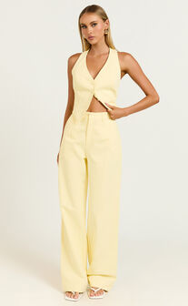 Virginia Pants - High Waist Straight Leg Pants in Pastel Yellow