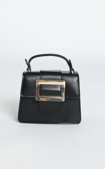 In Time Buckle Sling Bag in Black and Gold
