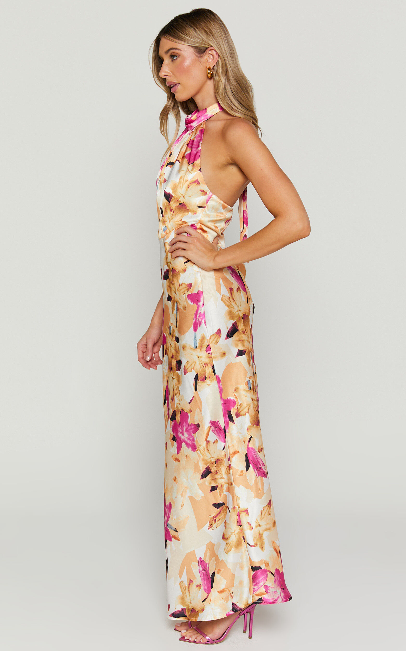 Halter neck floral midi dress clearance