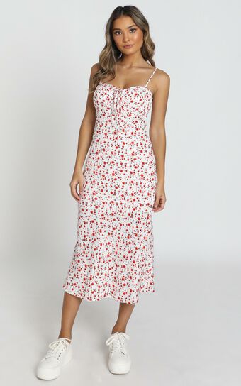 Rushing Back Dress in Red Floral