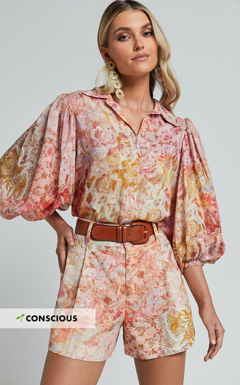 Amalie The Label - Sabine Puff Sleeve Button Through Blouse in Morocco Print