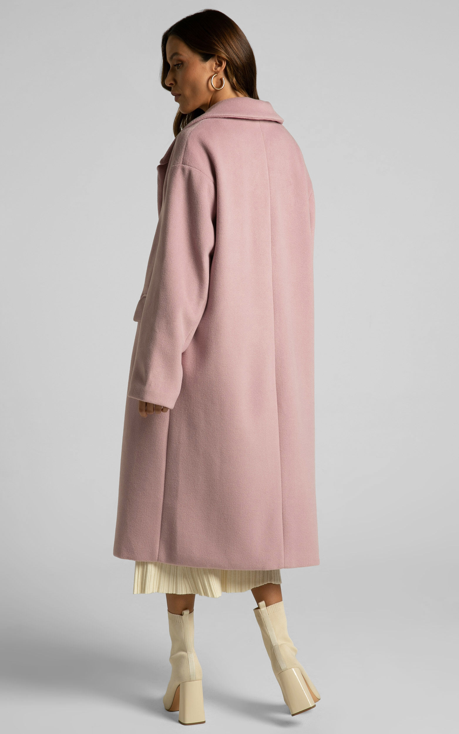 Libee Coat Double Breasted Longline Coat in Dusty Pink