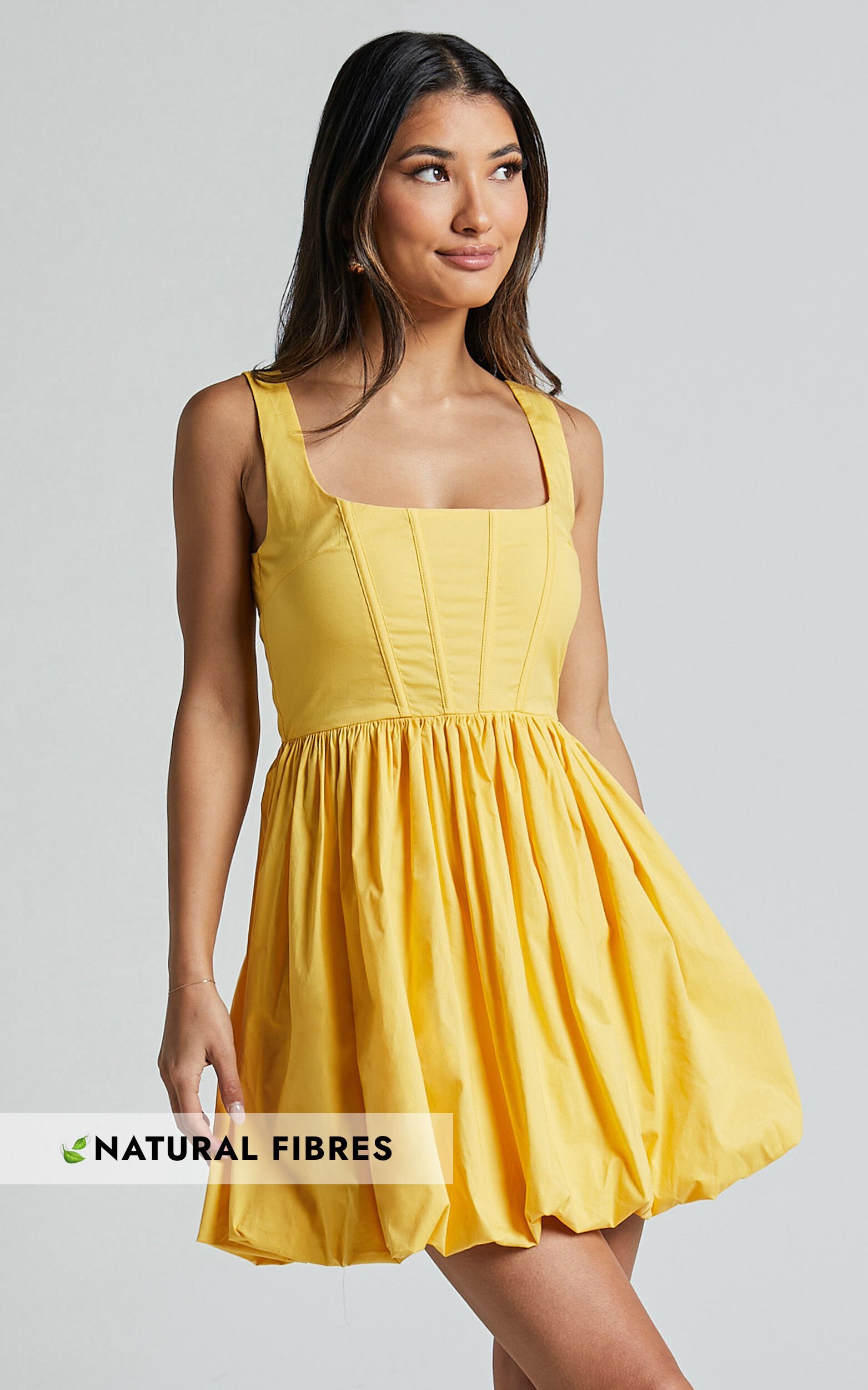Brianda Mini Dress - Corset Bodice Bubble Hem Dress in Yellow - 06, YEL2