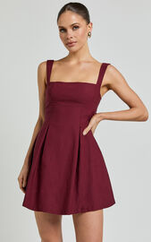 Ida Mini Dress - Wide Strap Straight Neck bow back dress in Berry | Showpo USA