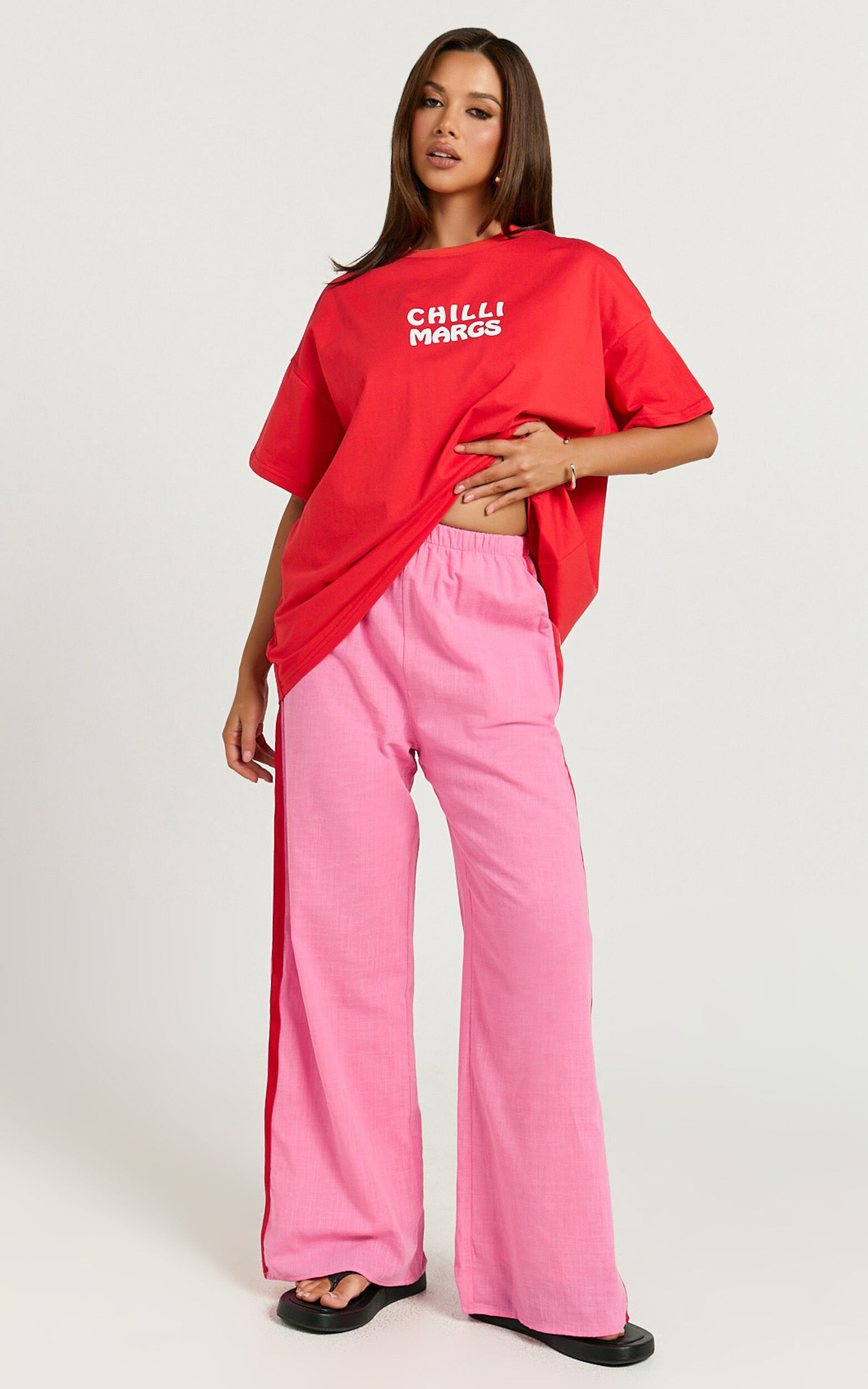 Editha Two Piece Set - Chilli Margs Oversized Tee and Stripe Pant Set ...