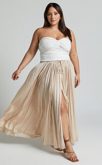 Under The Twilight Maxi Skirt - Thigh Split Skirt in Beige